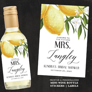 Lemon Mini Wine Bottle Labels | Lemons Bridal Shower Favor Stickers |  Rustic Cheers Label The future Mrs. Wedding Favors Adhesive Sticker