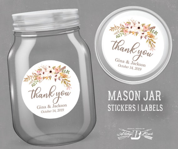 Floral Mason Jar Labels | Thank You Wedding Favor Stickers | Blush Pink  Flower Label | Rustic Baby Bridal Shower Favors Business Sticker