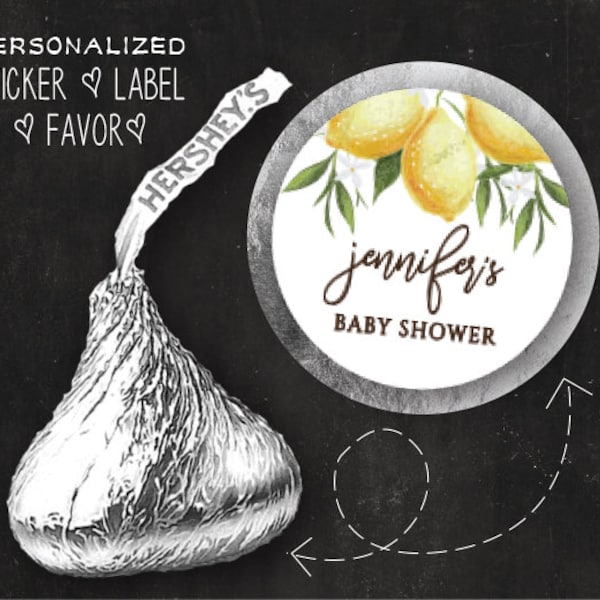 Lemon Hershey Kiss® Sticker Lemons Stickers Wedding Kiss Favors Citrus Country Baby Bridal Shower Wedding Favor Candy Label Printed Labels