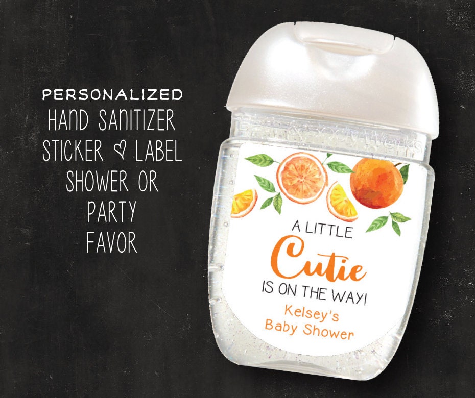 Orange Baby Shower Personalized Little Cutie Baby Shower Hand Sanitizer Favor Labels Little Cutie Baby Shower Favors Set of labels