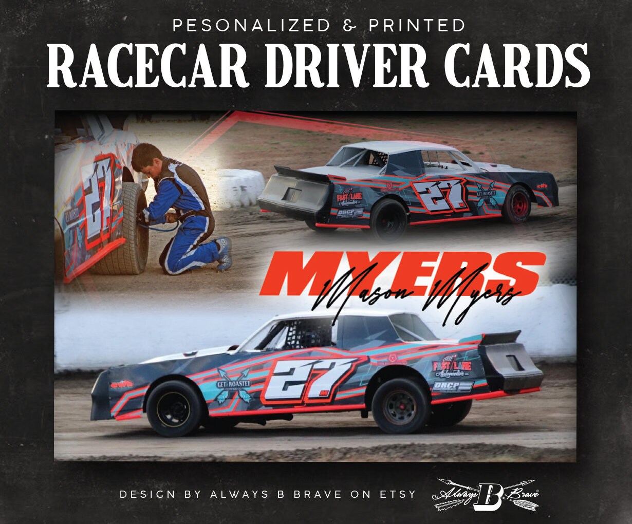 Racing Hero Cards 2 Sided 4 x 6 Driver Card Race Car Fan Appreciation