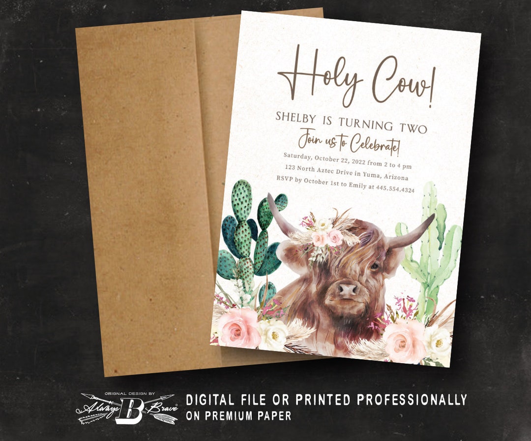 Highland Cow Birthday Invitation Cows Western Invitations Etsy