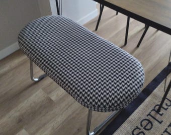 Tessuto per tappezzeria in lino pied de poule, motivo bianco e nero, larghezza 55"