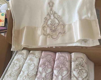 Embroidered Lace Turkish Cotton Towel Set, 1,3,6 Piece
