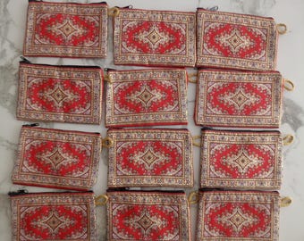 Turkish Carpet Pattern Coin Purse, Boho Small Bag Organizer