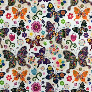 Butterfly patterned digital upholstery fabric, sofa upholstery, pillowcase, armchair upholstery, colorful flying butterflies, habar fabric,