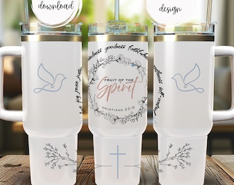 Fruit of the Spirit 40 oz minimalistische lichtcrème christelijke bekerwrap, Fruit of the Spirit-sublimatie, png voor quencher-beker van 40 oz