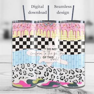 Ne vous conformez pas au modèle de ce monde d'emballage pour gobelet de 20 oz, design par sublimation de versets bibliques romains, chrétien à la mode sans couture png thumbnail