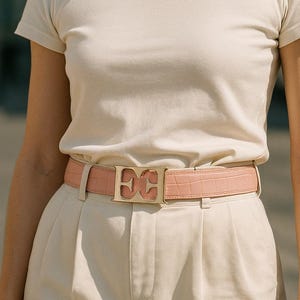 Vintage Escada Croc Embossed Leather Belt: Italian Designer EE Logo Buckle