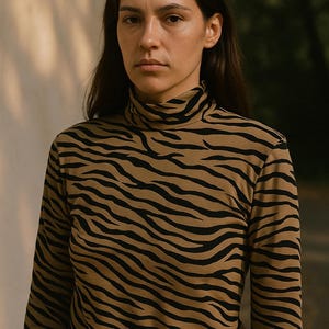 Vintage Tiger Print Blouse: M&S Collection Mock Neck Top, Size 16