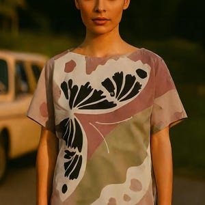 Vintage Floral Leaf Print Blouse: Earth Tone Oversized Top