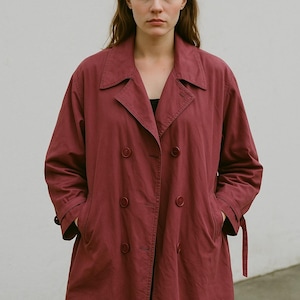 Vintage Plum Silk Trench Coat: Oversized Double-Breasted Kookaï (M/L T2)