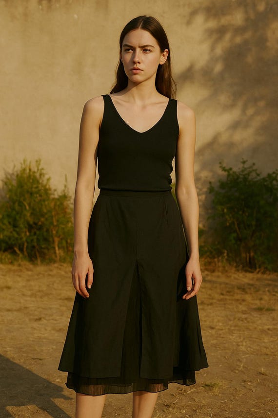 Vintage Black Midi Skirt: Turkish Designer Couture, Size 40 - Main Image