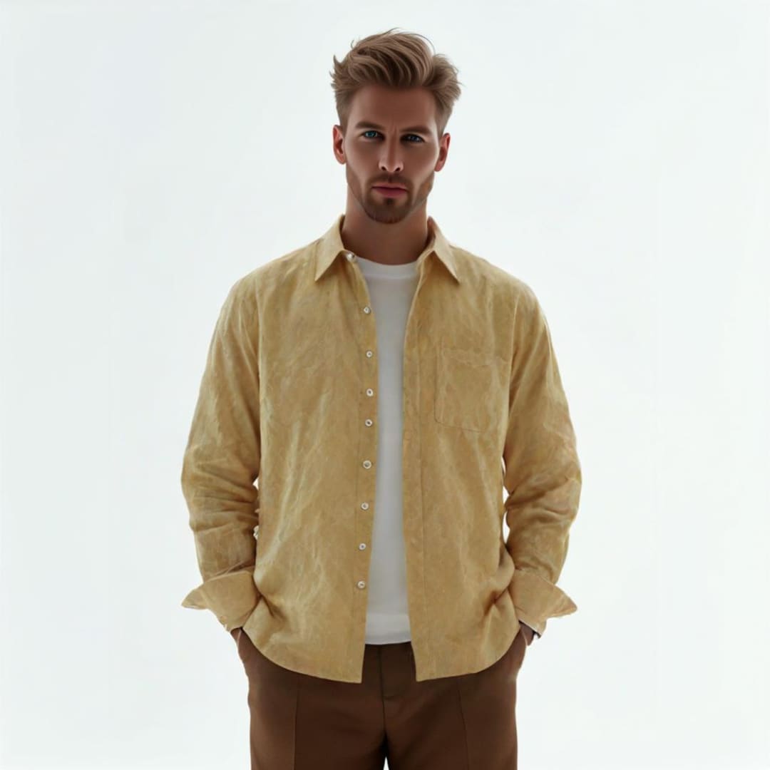 Vintage 80s Pierre Cardin Shirt: Gold Jacquard Pattern, Paris