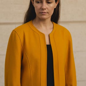 Vintage Ellen Tracy Wool Jacket: Mustard Yellow Minimalist Blazer