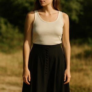 Vintage Wool Blend Black Skirt - Park Bravo Button Detail A-Line (EU 44)