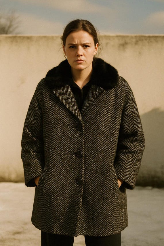 cale カル　Wool Herringbone Visto Blouson carla oversized wool blend jacket - Grey Herringbone