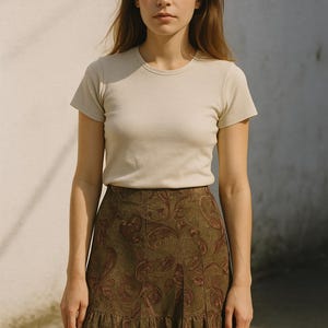 Vintage Ralph Lauren Silk Paisley Skirt: Earthy Olive A-Line, Size 4