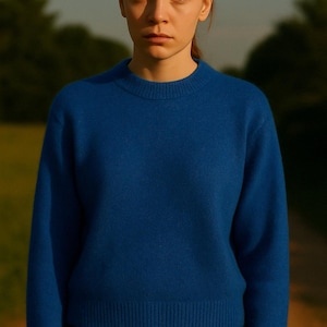 Vintage Cobalt Blue Fuzzy Knit Sweater - Oversized Crewneck Jumper