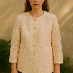 Vintage Floral Lace Jacket: Handmade Ivory Satin Lined, Medium