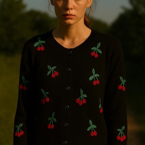 Vintage Sonia Rykiel Knit Cardigan: 90s Cherry Embroidered Sweater