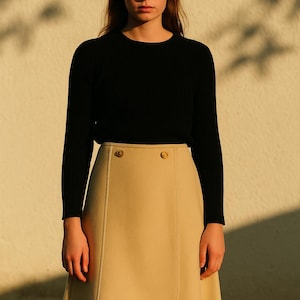 Vintage Wetherall Wool A-Line Skirt: Beige Wrap Front, Made in England