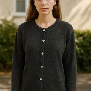 Vintage Adrienne Vittadini Gray Knit Cardigan - 90s Longline Sweater (L)