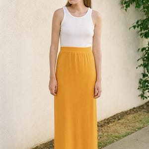 Mustard Yellow Maxi Skirt: Leather Waist Detail - Turkish Designer Couture