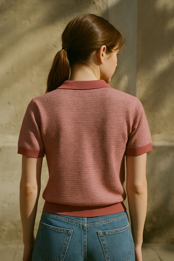 Cardigan in maglia rosa vintage: coprispalle a maniche corte Seda