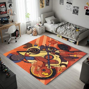 Abstract Cartoon Character Kids Rug-Colorful Fun Youth Room Rug, Cartoon Character Rug, Colorful Youth Rug, Fun Rug, Playful Rug, Kids Rug