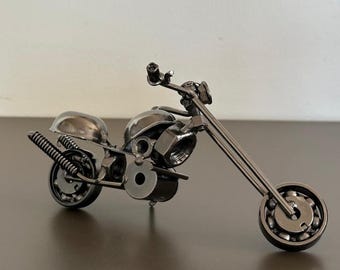 Handmade Metal Motorcycle Sculpture: Upcycled Nuts & Bolts Industrial Art