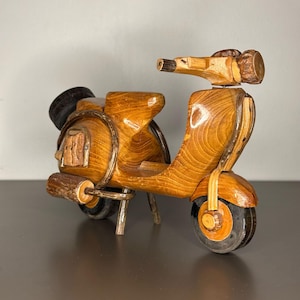 Handmade Walnut Wood Vespa Scooter Model: Retro Miniature Bike