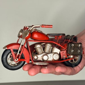 Handmade Red & Brown Metal-Brass Harley Davidson Model, Vintage Motorcycle Figurine, Collector’s Miniature, Biker Gift, Chopper Bike Decor