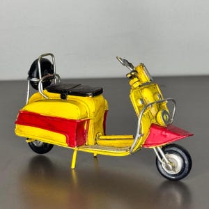 Handmade Vintage Vespa Scooter Model: Yellow & Red Metal Miniature (12x5x7 cm)