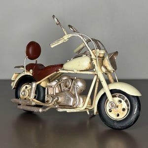 Handmade Beige & Brown Metal Harley Davidson Model | Vintage Motorcycle Figurine | Vintage Harley Motorcycle, Gift for Biker, Bike Decor