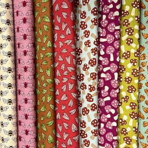 Berry Season by Elizabeth Hartman for Robert Kaufman Spring Leaves Mushrooms Fabric Bundle