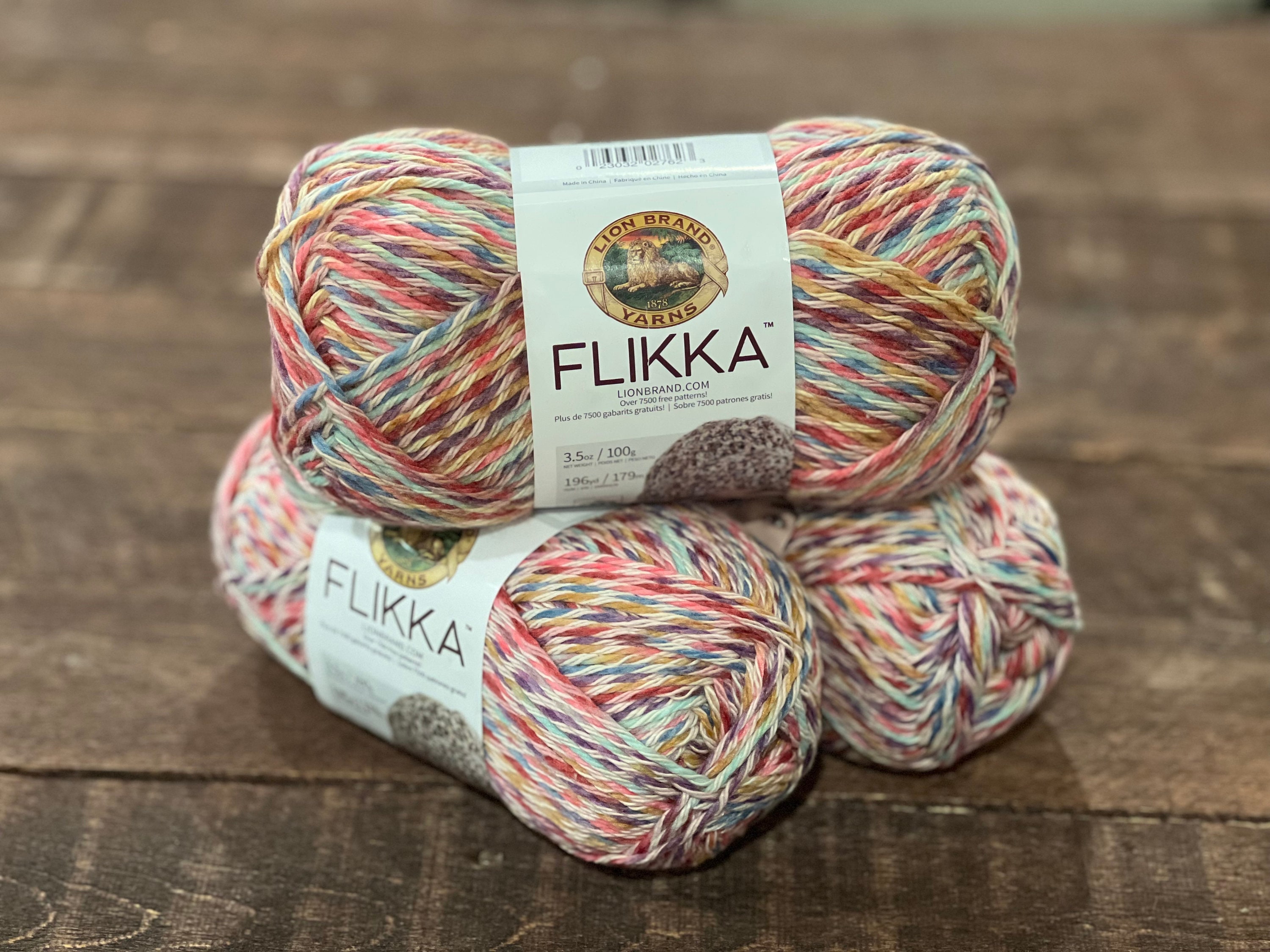 3 Skeins Lion Brand Flikka Cotton Blend Yarn in Birthday Cake discontinued  
