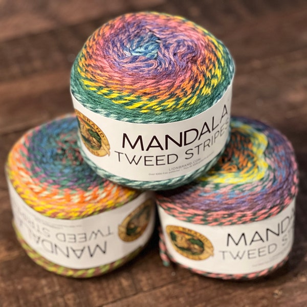 Lion Brand Tweed Stripes Yarn Cake in White Elephant Talisman Rainbow Horseshoe