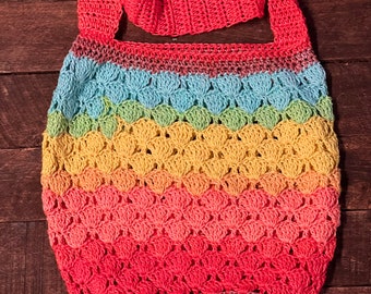 Handmade Cotton Crochet Market Bag Purse Shell Mermaid