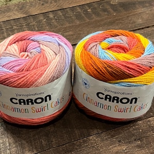 Caron Cinnamon Swirl Cakes Yarn in Hibiscus or Beach Towel Acrylic Crochet Knit