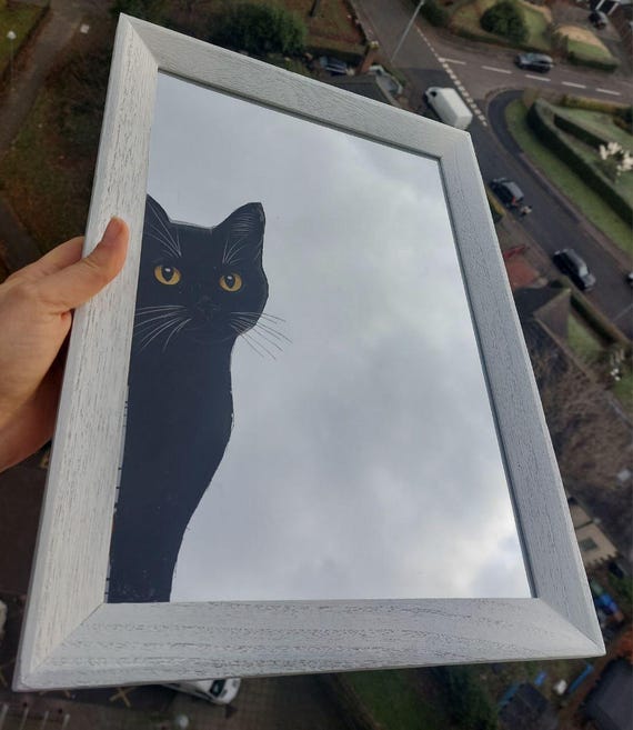 Black Cat Decorative Mirror (Decoupage, Backside Design)