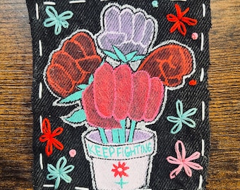Parche floral feminista "Sigue luchando" / Protesta punk hecha a mano