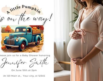 Pumpkin is on the Way Baby Shower Invitation - Fall Baby Shower - Printable Invitation - Autumn Baby Shower - Pumpkin Theme - Digital