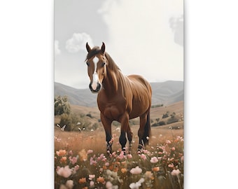 Caballo salvaje, lienzo de un caballo majestuoso, decoración equina para el hogar, arte rústico de pared de granja, regalo para amantes de la naturaleza, decoración de habitación ecuestre
