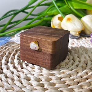 Wooden Jewelry Box 5.5×5.5×3.8 cm with Resin Rabbit Accent – Custom Engraved Keepsake Box, Personalized Gift