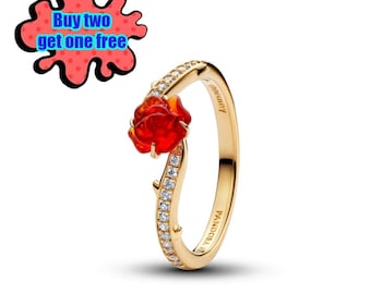 Anillo Rosa Encantada de La Bella y la Bestia de Disney, romántico, compatible con Pandora