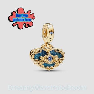 Disney Cinderella&#39;s Carriage & Heart Double Dangle Charm for Pandora Bracelet Charm, Silver charm;charm for bracelet