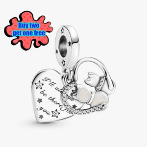 May include: A silver charm with a heart-shaped pendant and a dog design. The heart pendant has the inscription "I'll always be there for you" and star accents. The charm features a dog inside a heart, embellished with clear crystals.