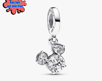 Disney Mickey Mouse Sparkling Head Silhouette Dangle Charm, Iconic Pendant, Cartoon Jewelry, Gift for Her, Fits Pandora Bracelet Charm