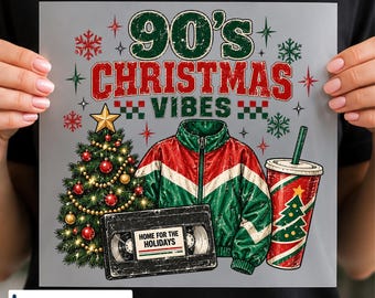 Christmas Vibes DTF Transfer, Retro Holiday Nostalgia Design, Ready to Press